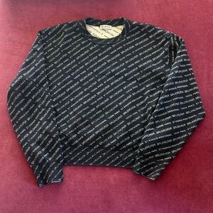 Balenciaga Navy Crewneck with All-Over White Logo Print